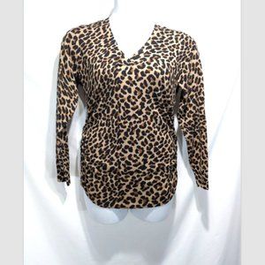 NEW Lane Bryant Cheetah Print Long Sleeve Ruched Sides V-Neck Sweater 14/16